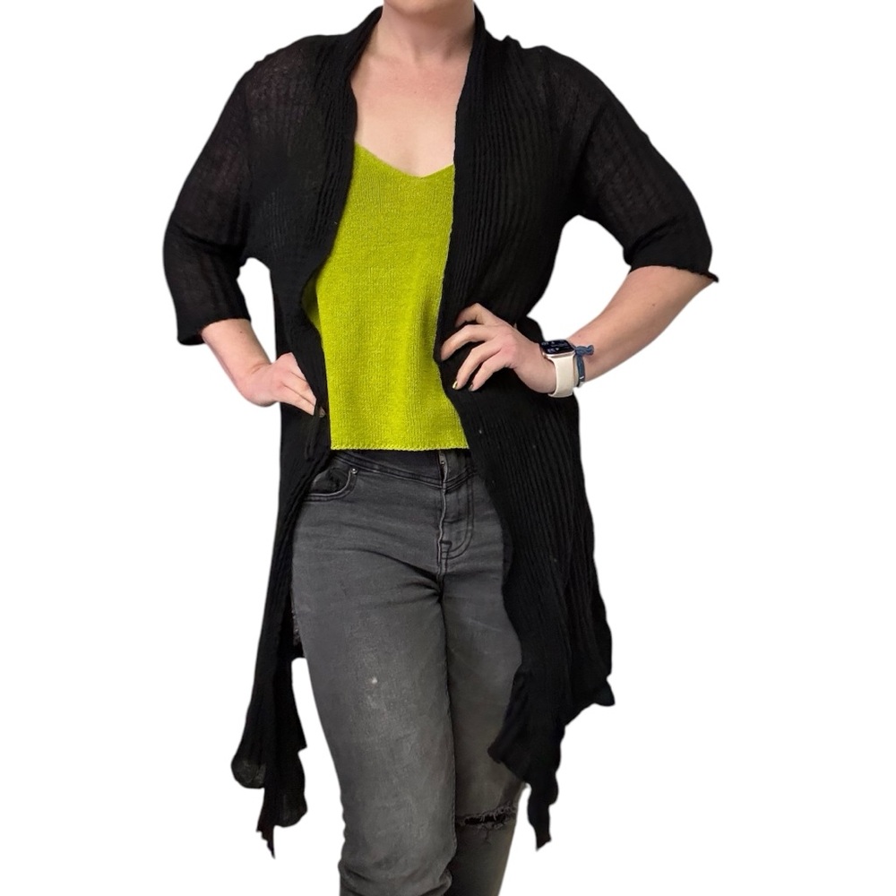 Eileen Fisher Mohair Black Lightweight Open-Front Cardigan Sweater Size Large - Picture 6 of 11